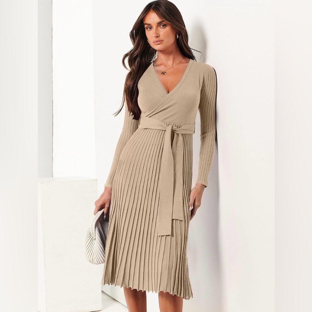 NEW Pink Queen Women’s Wrap Sweater Dress V Neck